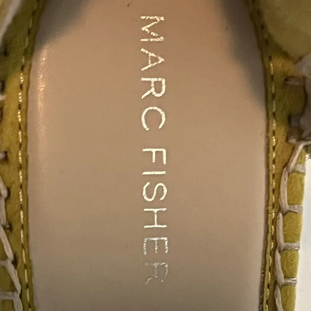 Marc Fisher Espadrille Platform Suede Wedge Sandals Womens 7.5 Yellow Boho Y2K
